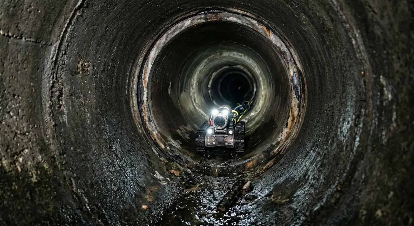 Robotic sewer camera inspecting pipe interior for Sewer Line Repair in Williston Park